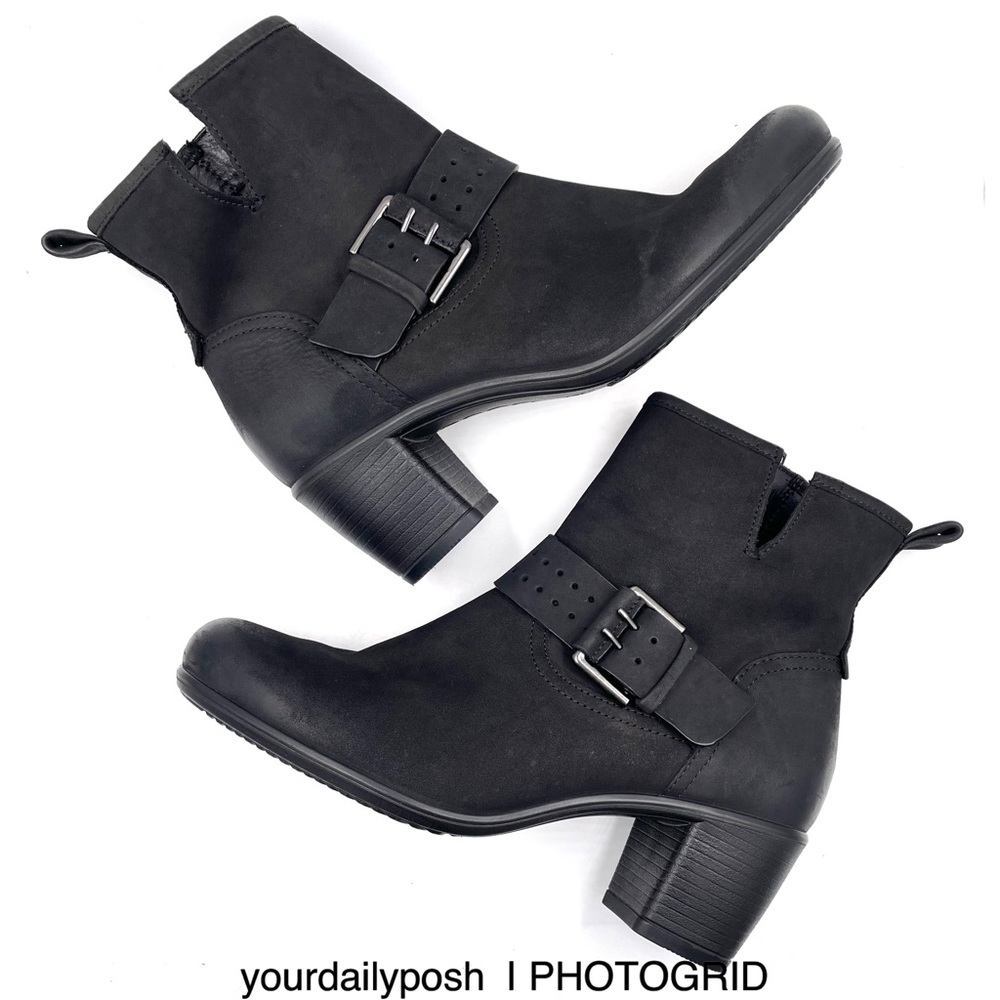 Ecco black nubuck leather Leann block heeled ankle boots EU 37